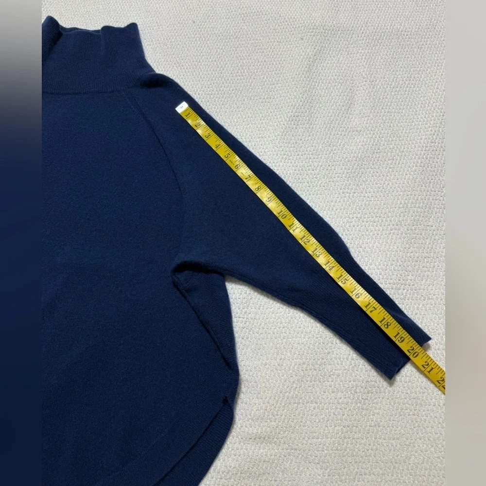 Magaschoni Cashmere Women S Navy Blue High Neck 3/4 Sleeve Oversized Sweater